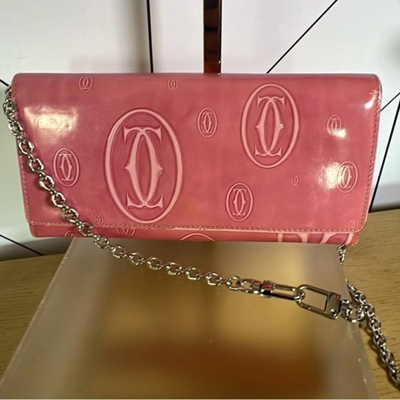 Cartier Pink Happy Birthday Leather Wallet Includes Silver Chain - Picture 1 of 12